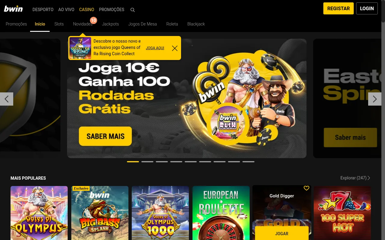 Bwin casino regulamentado Portugal jogos disponíveis