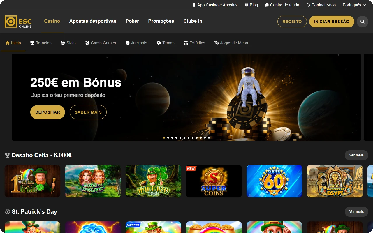 ESC Online casino licenciado Portugal interface principal