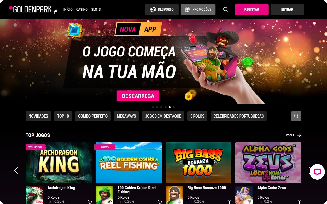 GoldenPark casino legal Portugal bónus disponíveis