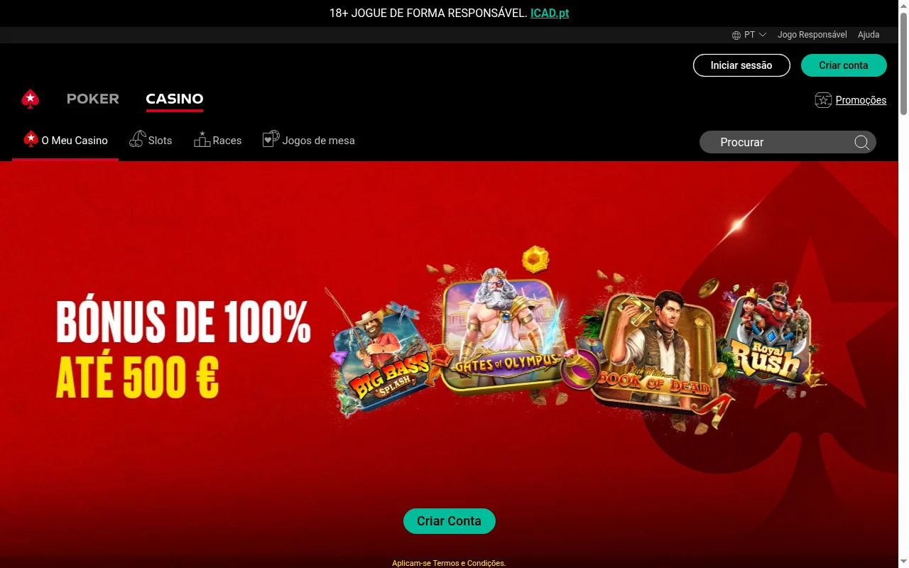 PokerStars casino legal secção de poker e slots Portugal